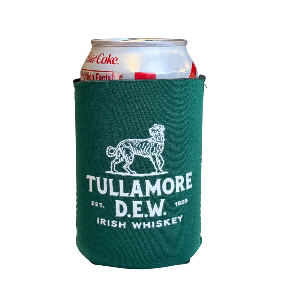 Tullamore DEW Can Sleeve Koozie SET OF 2 Green Neoprene Wolfhound  Irish Whiskey